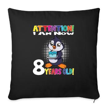 Penguin Birthday I Am Now 8 Years Old - Sofa pillowcase 17,3'' x 17,3'' (45 x 45 cm) - black - Front