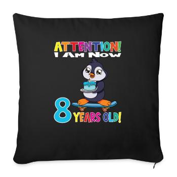 Penguin Birthday I Am Now 8 Years Old - Sofa pillowcase 17,3'' x 17,3'' (45 x 45 cm) - black - Front