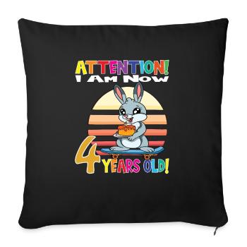 Anniversaire de lapin J’ai maintenant 4 ans - Housse de coussin décorative 45 x 45 cm - noir - Devant