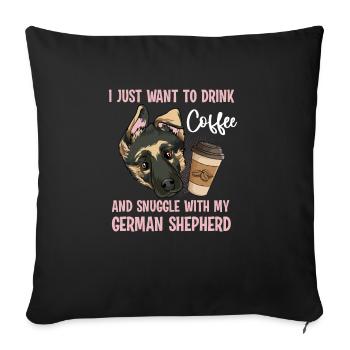 Drink coffee Cuddling with German Shepherd - Sofa pillowcase 17,3'' x 17,3'' (45 x 45 cm) - black - Front