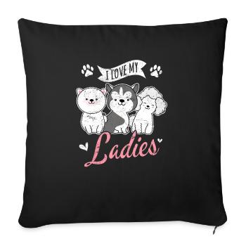 J’aime mes dames Drôles propriétaires de chiens Amoureux des chiens Chiot - Housse de coussin décorative 45 x 45 cm - noir - Devant