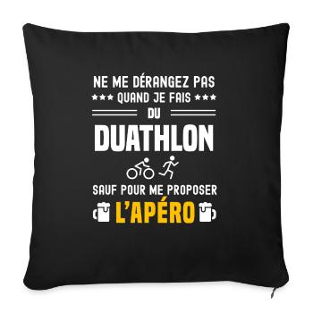 duathlon duathléte ne dérangez pas sauf apéro - Housse de coussin décorative 45 x 45 cm - noir - Devant