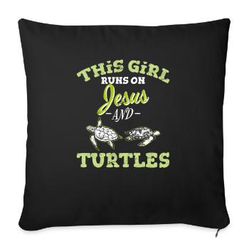This Girl Runs On Jesus And Turtles Funny Sea Turt - Sofa pillowcase 17,3'' x 17,3'' (45 x 45 cm) - black - Front