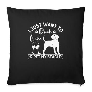 Boire du vin et Beagle caresser des graphiques amusants - Housse de coussin décorative 45 x 45 cm - noir - Devant
