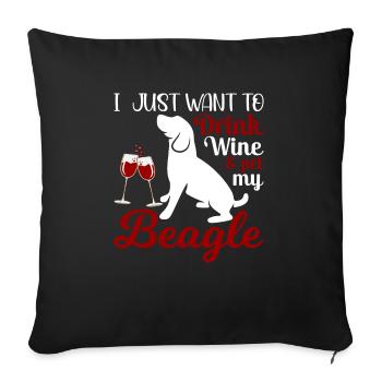 Boire du vin et Beagle caresser des graphiques amusants - Housse de coussin décorative 45 x 45 cm - noir - Devant