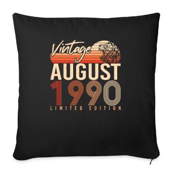 Né en août 1990 - Housse de coussin décorative 45 x 45 cm - noir - Devant
