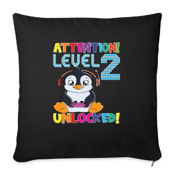 Attention Niveau 2 Anniversaire débloqué - Housse de coussin décorative 45 x 45 cm - noir - Devant