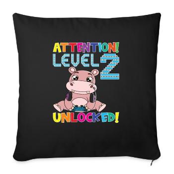 Attention Niveau 2 Anniversaire débloqué - Housse de coussin décorative 45 x 45 cm - noir - Devant