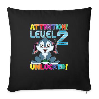 Attention Niveau 2 Anniversaire débloqué - Housse de coussin décorative 45 x 45 cm - noir - Devant