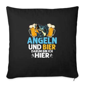 Pêche et bière c’est pourquoi je suis pêcheur fischer ici - Housse de coussin décorative 45 x 45 cm - noir - Devant