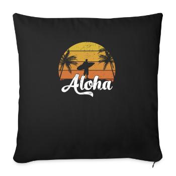 Aloha Hawaiian Island Palm Beach Planche de surf Vintage - Housse de coussin décorative 45 x 45 cm - noir - Devant
