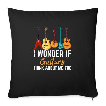 Je me demande si les guitares pensent à moi trop drôle Guita - Housse de coussin décorative 45 x 45 cm - noir - Devant