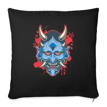 Oni Dämonenmaske - Japanische böse mythische - Sofakissenbezug 45 x 45 cm - Schwarz - Vorne