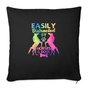Facilement distrait des chevaux et des chiens Drôle - Housse de coussin décorative 45 x 45 cm - noir - Devant