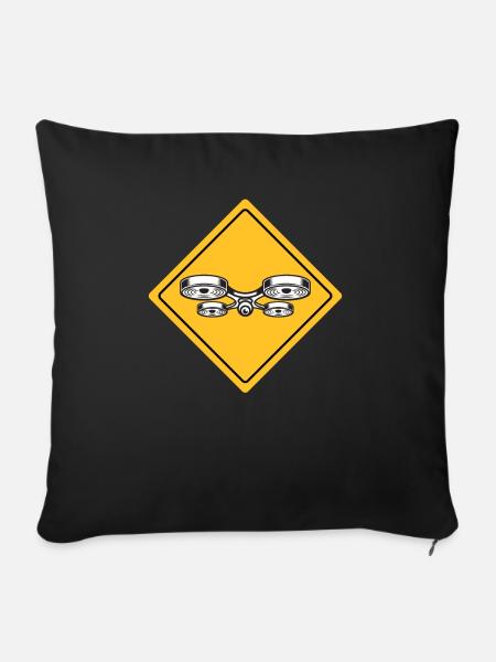Drohne mit Warnschild Drohnenflieger - Sofakissenbezug 45 x 45 cm - Schwarz