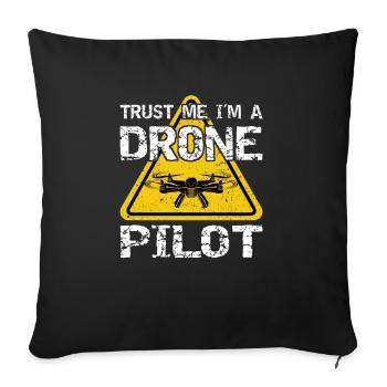 Drone with warning sign Drone flyer - Sofa pillowcase 17,3'' x 17,3'' (45 x 45 cm) - black - Front