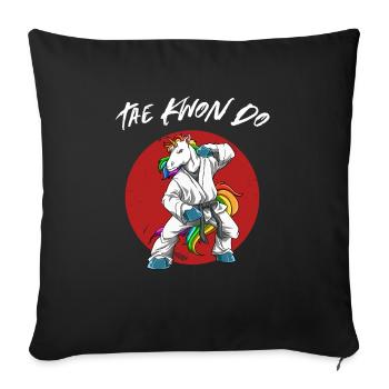 Niedliches Taekwondo Einhorn - Lustiges TKD - Sofakissenbezug 45 x 45 cm - Schwarz - Vorne