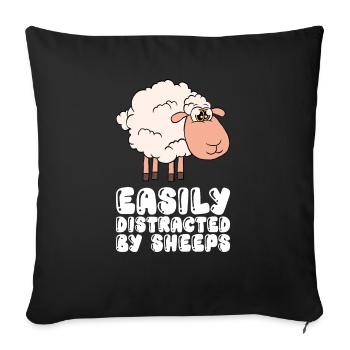 Easily distracted by sheep - Sofa pillowcase 17,3'' x 17,3'' (45 x 45 cm) - black - Front