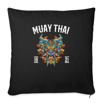 Muay Thai Kampf - Foo Dog Demon Thai Boxing - Sofakissenbezug 45 x 45 cm - Schwarz - Vorne