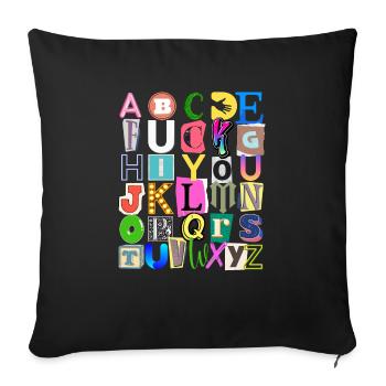 Alphabet and hidden message - Sofa pillowcase 17,3'' x 17,3'' (45 x 45 cm) - black - Front