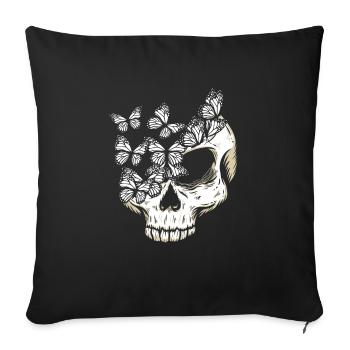 Squelette d’os du crâne de papillon gothique - Housse de coussin décorative 45 x 45 cm - noir - Devant