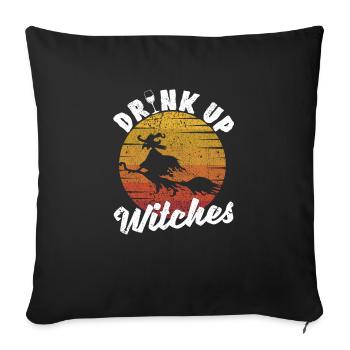 Funny Halloween witch who drinks wine drinker - Sofa pillowcase 17,3'' x 17,3'' (45 x 45 cm) - black - Front