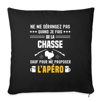 chasse au dindon ne dérangez pas sauf apéro - Housse de coussin décorative 45 x 45 cm - noir - Devant