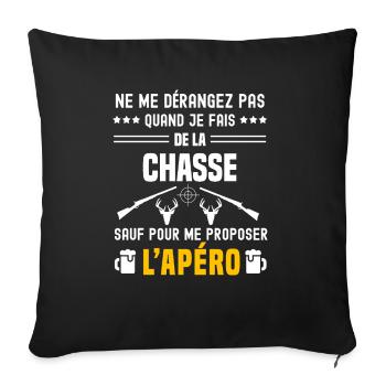 chasse au chevreuil ne dérangez pas sauf apéro - Housse de coussin décorative 45 x 45 cm - noir - Devant
