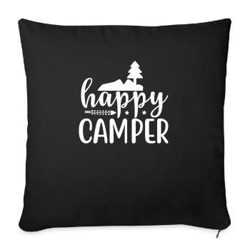 Glückliche Camper Wandershirt - Sofakissenbezug 45 x 45 cm - Schwarz - Vorne