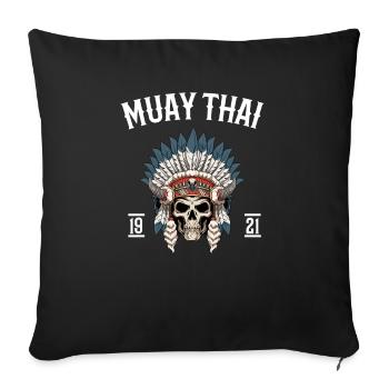 Muay Thai - Skelett-Kriegshaube Thai-Boxen - Sofakissenbezug 45 x 45 cm - Schwarz - Vorne