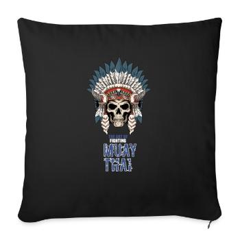 Muay Thai Skelett Kriegshaube - Thailand Thaiboxen - Sofakissenbezug 45 x 45 cm - Schwarz - Vorne