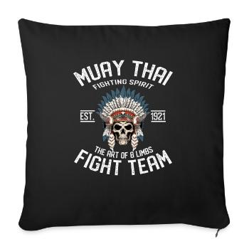 Muay Thai Fight Team Kriegshaube - Thailand - Sofakissenbezug 45 x 45 cm - Schwarz - Vorne