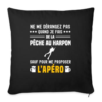 pêche harpon ne dérangez pas sauf apéro - Housse de coussin décorative 45 x 45 cm - noir - Devant
