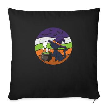 Halloween Effrayant Mignon Chat Noir Sorcière Chapeau Drôle - Housse de coussin décorative 45 x 45 cm - noir - Devant