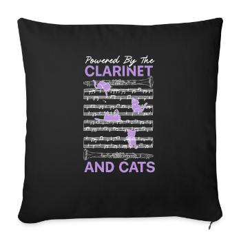 Powered By Clarinet And Cats Kitty Lover Musician - Sofa pillowcase 17,3'' x 17,3'' (45 x 45 cm) - black - Front