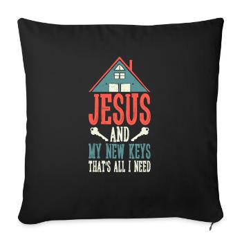 Jesus and My New Keys is All I Do - Sofa pillowcase 17,3'' x 17,3'' (45 x 45 cm) - black - Front