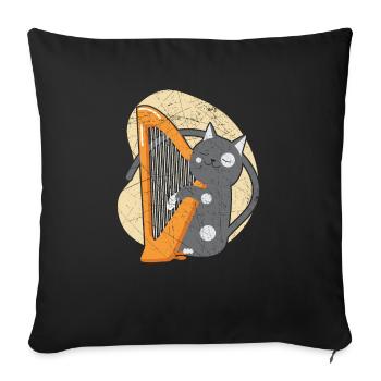 Harp Cat Lover Harpist Musician Musical Instrument - Sofa pillowcase 17,3'' x 17,3'' (45 x 45 cm) - black - Front