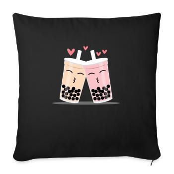 Love Boba Tea Bubble Tee Partnerlook - Sofakissenbezug 45 x 45 cm - Schwarz - Vorne