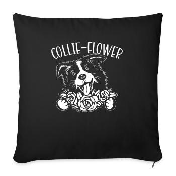Collie-Flower Chien Chiot Patte Amour Border Collie - Housse de coussin décorative 45 x 45 cm - noir - Devant