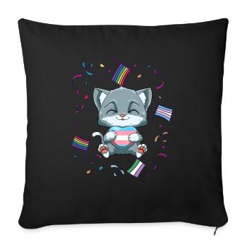 Kawaii Transgender Stolz Katze - Katze umarmt - Sofakissenbezug 45 x 45 cm - Schwarz - Vorne