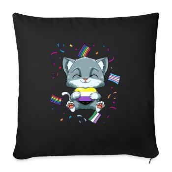 Kawaii Nonbinary Stolz Katze - Enby Herz - Sofakissenbezug 45 x 45 cm - Schwarz - Vorne