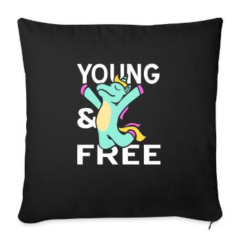 Young & Free Retro Cute Unicorn T-Shirt Present - Sofa pillowcase 17,3'' x 17,3'' (45 x 45 cm) - black - Front