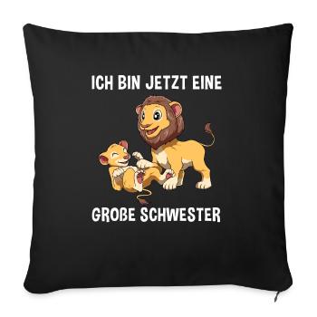 Löwe Große Schwester Junge - Geschwisterkind - Sofakissenbezug 45 x 45 cm - Schwarz - Vorne