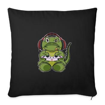 Crocodile With Gaming Controller I Funny Gaming I - Sofa pillowcase 17,3'' x 17,3'' (45 x 45 cm) - black - Front
