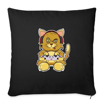 Kitten Cat With Gaming Controller I Funny Gaming - Sofakissenbezug 45 x 45 cm - Schwarz - Vorne