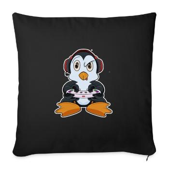 Penguin With Gaming Controller I Funny Gaming I - Sofakissenbezug 45 x 45 cm - Schwarz - Vorne