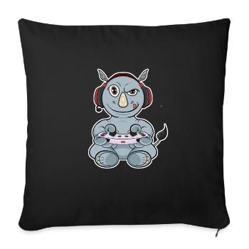 Rhino With Gaming Controller I Funny Gaming I - Sofakissenbezug 45 x 45 cm - Schwarz - Vorne