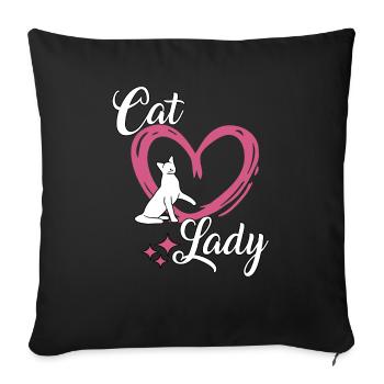 Chat Lady Cats Cadeau Chats Fan - Housse de coussin décorative 45 x 45 cm - noir - Devant