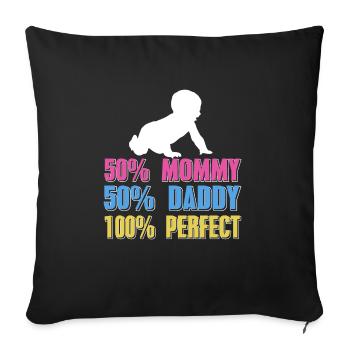 50% Mommy 50% Daddy 100% Perfect Retro Baby - Sofakissenbezug 45 x 45 cm - Schwarz - Vorne