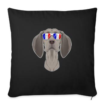 Weimaraner France Lunettes de soleil I Français Drapeau - Housse de coussin décorative 45 x 45 cm - noir - Devant